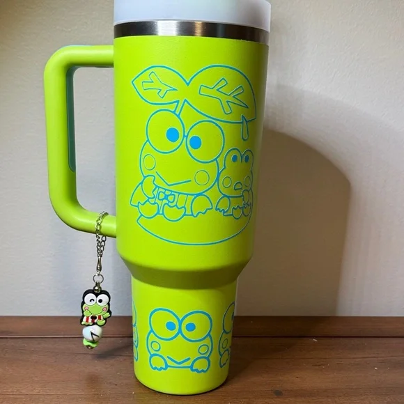 Stanley Lime Green Keroppi Travel Mug with Handle and Charms - Picture 5 of 8